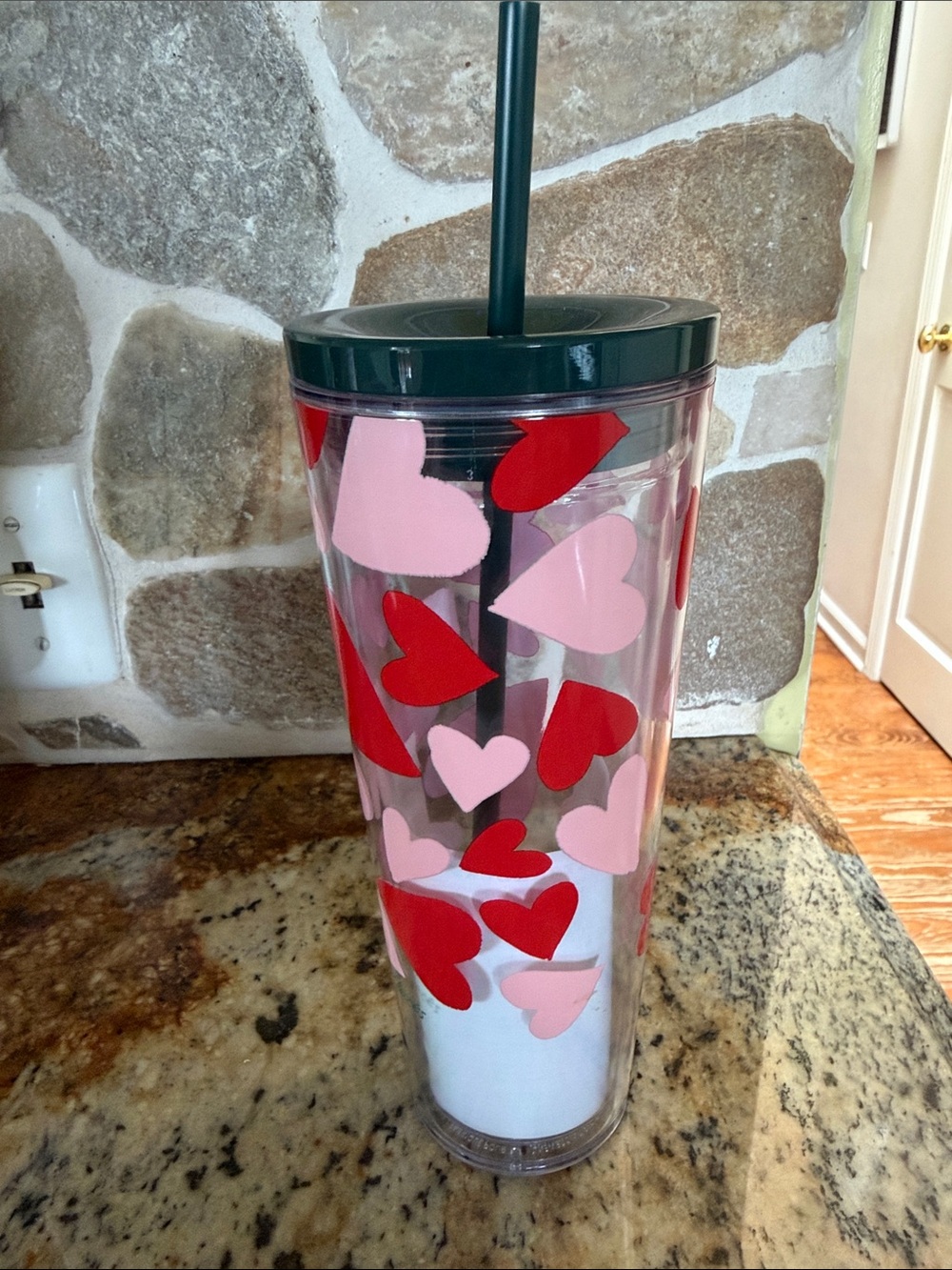 Starbucks 24oz Hearts Tumbler with Straw - Pink & Red Heart Pattern